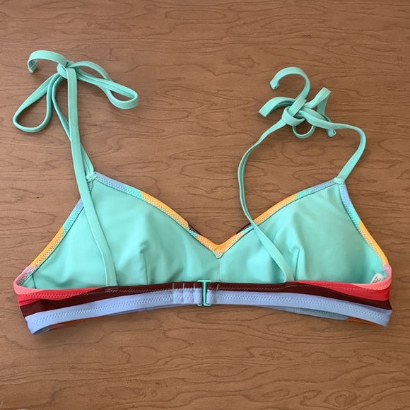 aerie Bikini Scoop Top Stripes Yellow Green Mint Pink Brown Blue S - Picture 3 of 5